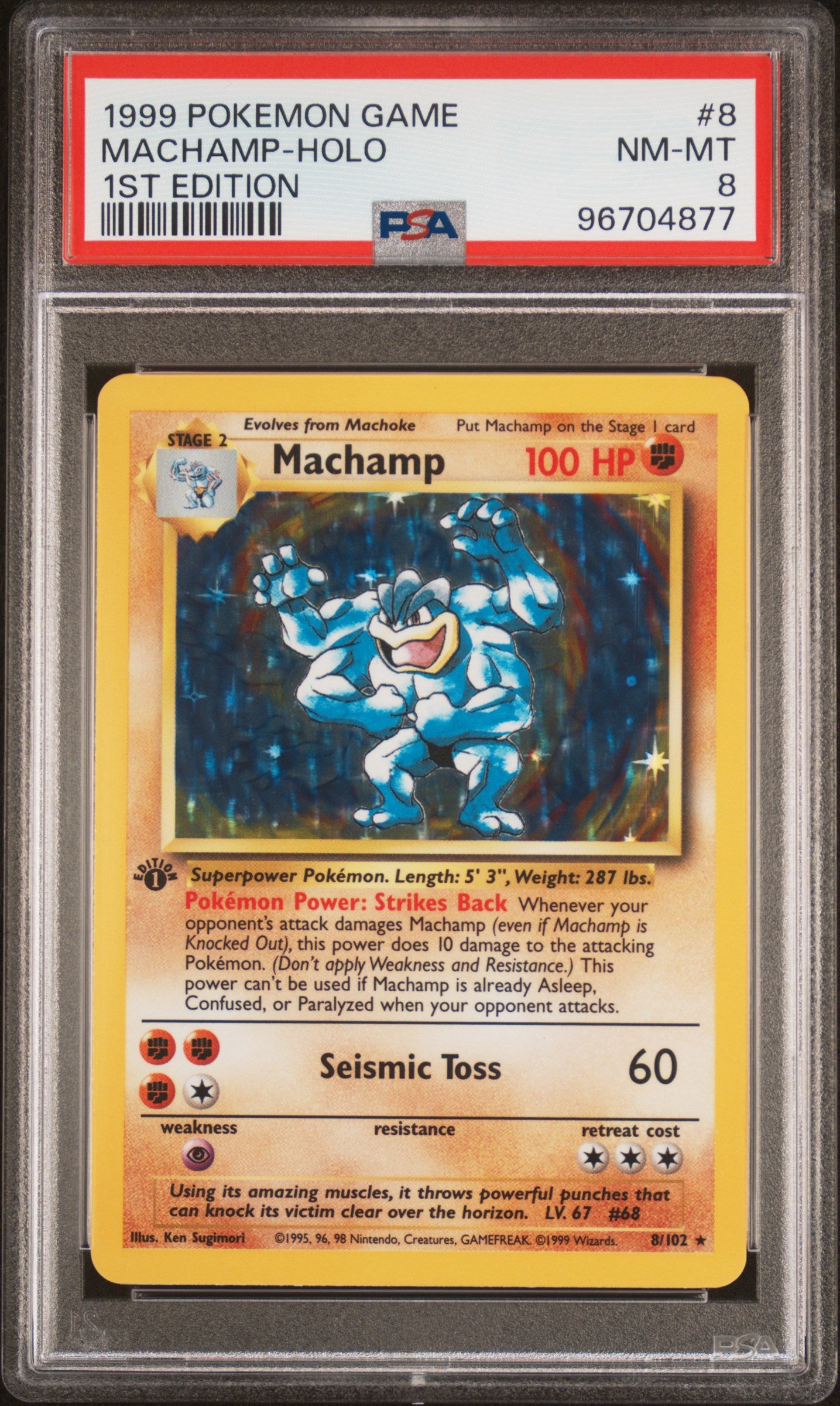 1999 Pokemon Game 1st Edition Holo Machamp #8 PSA 8