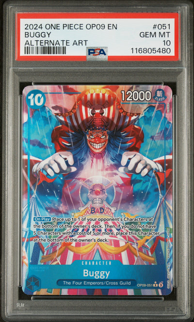 One Piece Card Game Buggy OP09-051 Alternate Art PSA 10