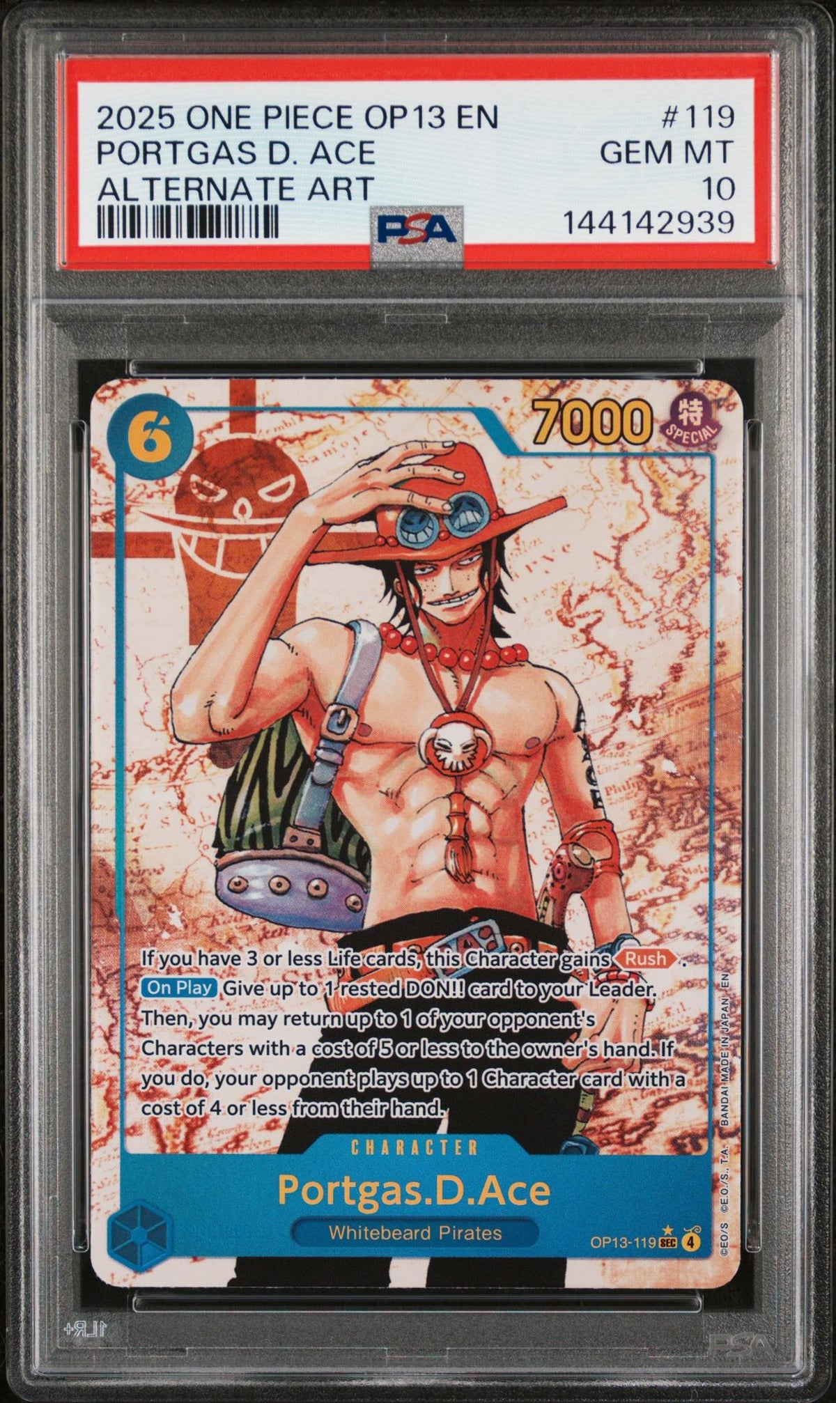 2025 One Piece OP13 Portgas D. Ace #119 Alternate Art PSA 10