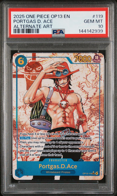 2025 One Piece OP13 Portgas D. Ace #119 Alternate Art PSA 10