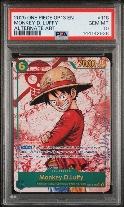 One Piece Card Game Monkey.D.Luffy OP13-118 Alternate Art PSA 10
