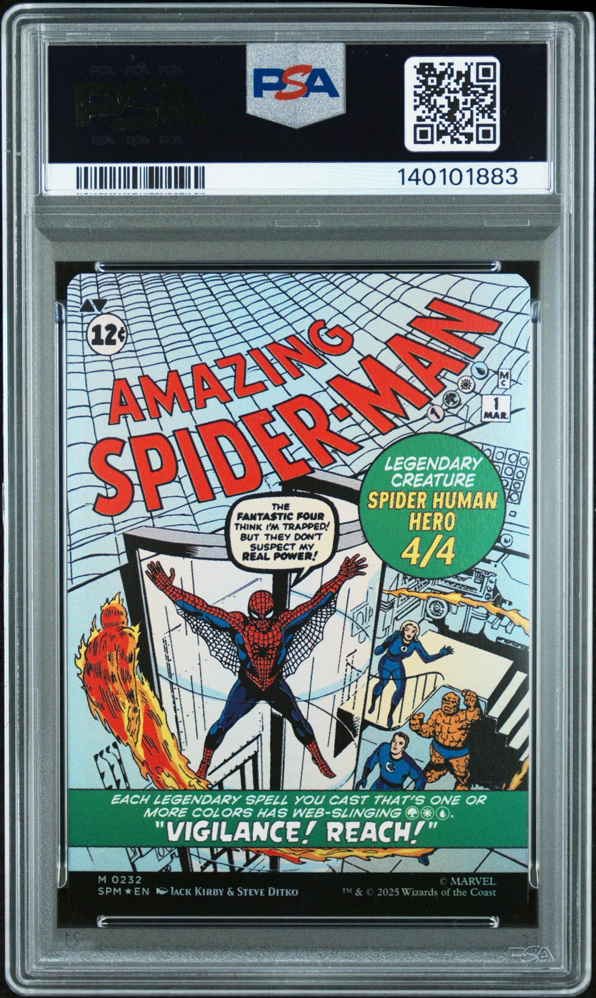 2025 Magic the Gathering Marvel's Spider-Man Classic Comic Borderless-Foil Amazing Spider-Man/Peter Parker #0232 PSA 9