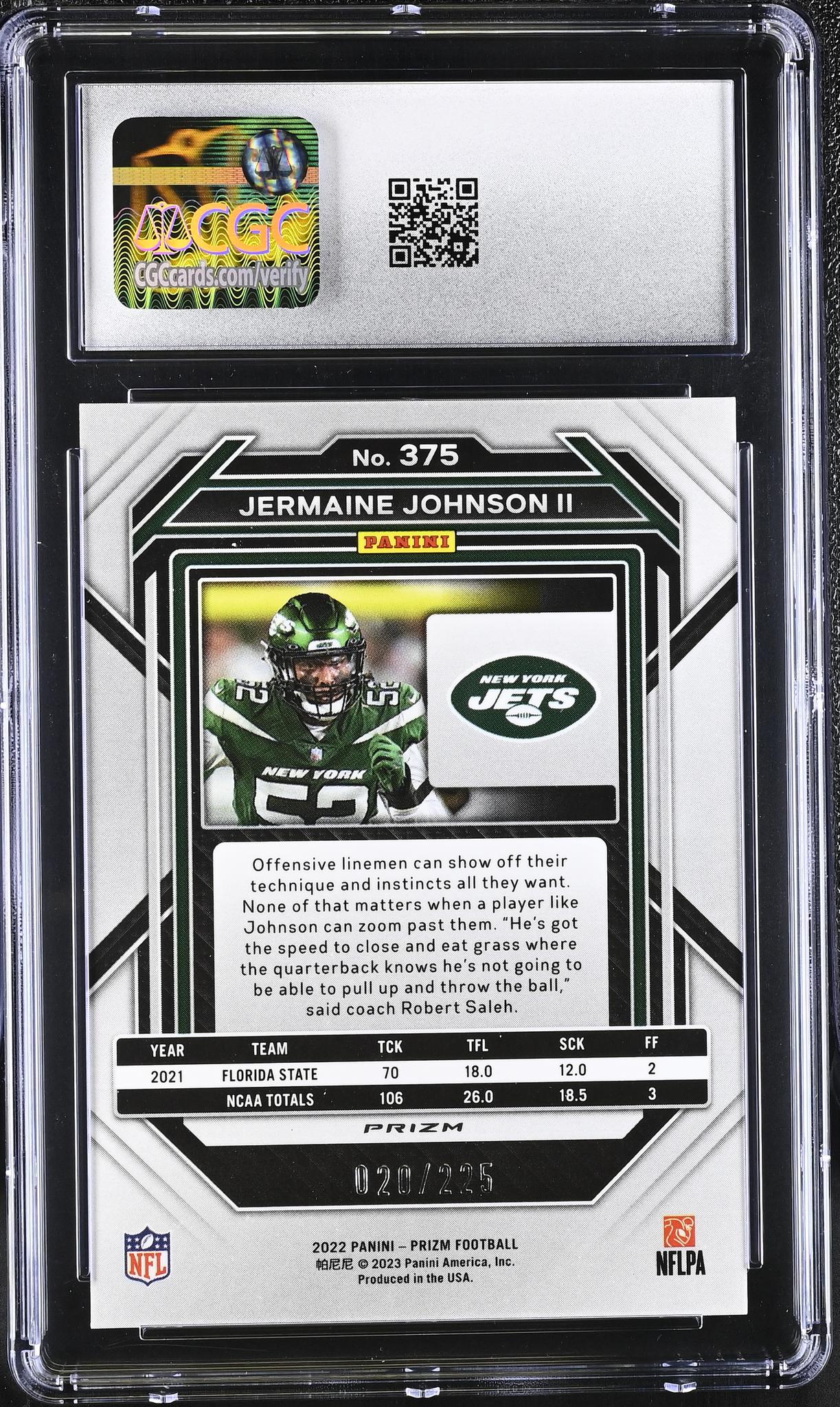 2022 Prizm #375 Jermaine Johnson II /225 CGC 10