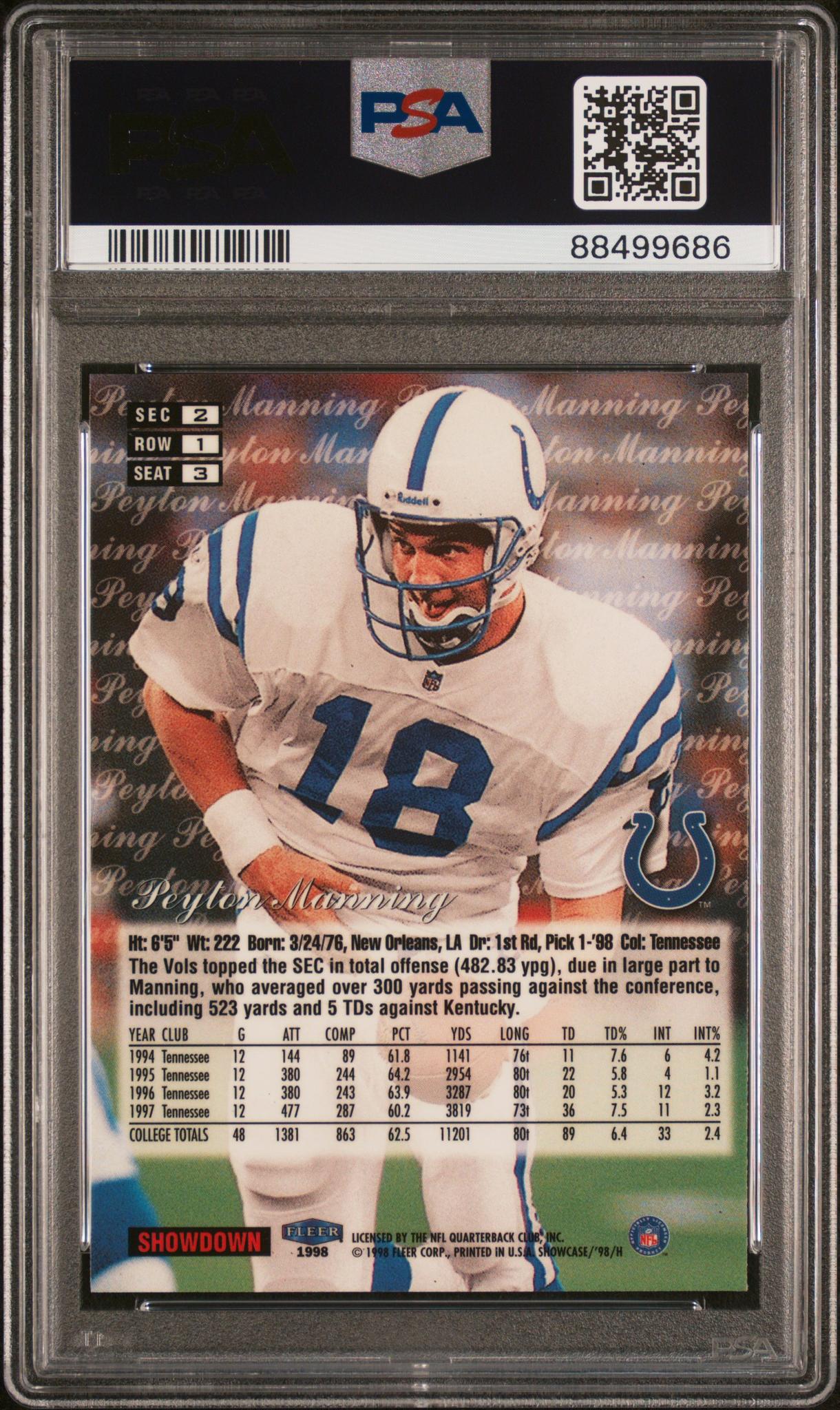 1998 Flair Showcase Row 1 Peyton Manning #3 PSA 7