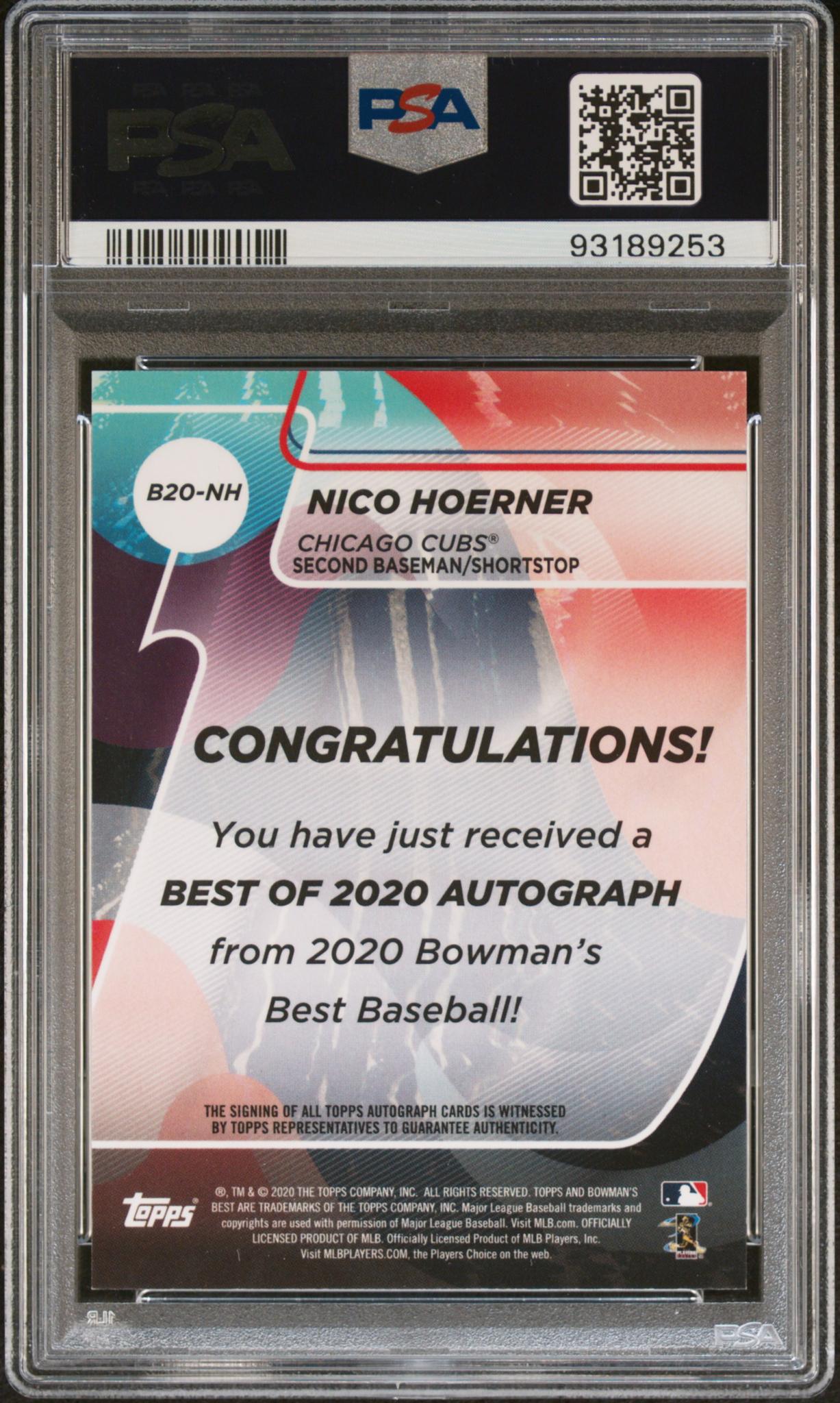 2020 Bowman's Best Best of '20 Autographs Nico Hoerner #B20NH PSA 9