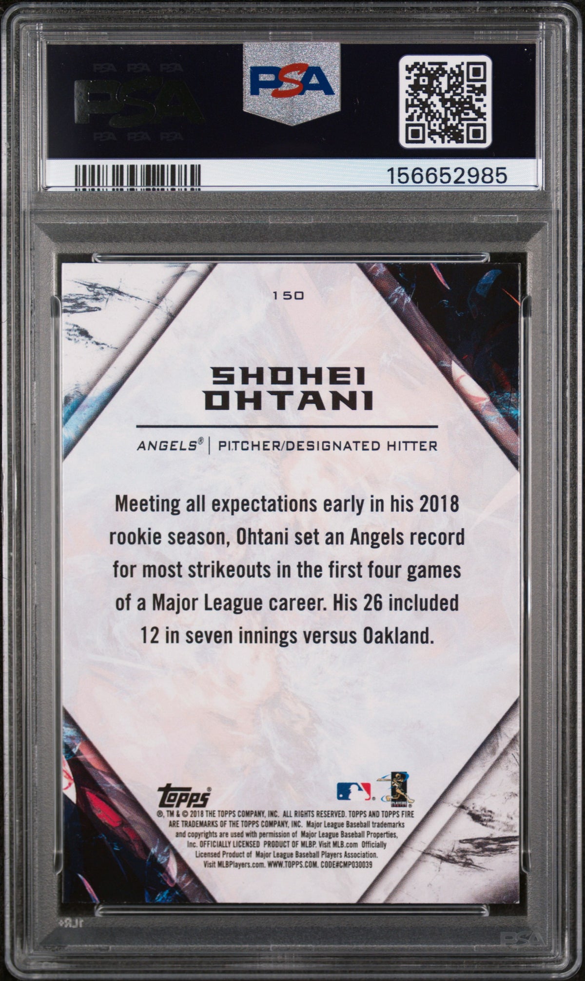 2018 Topps Fire Shohei Ohtani #150 PSA 8