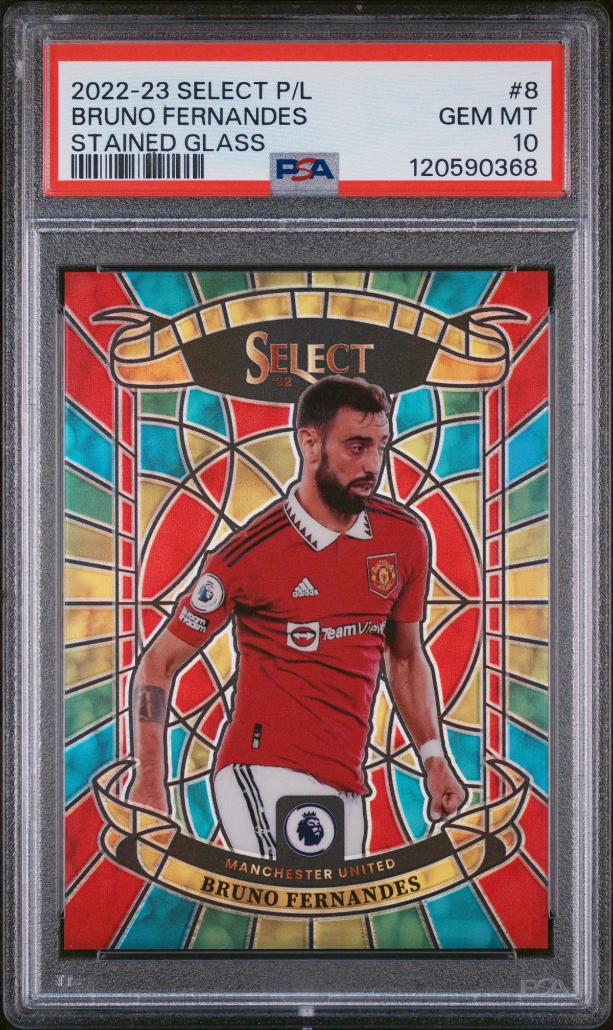 2022 Select English Premier League Stained Glass Bruno Fernandes #8 PSA 10
