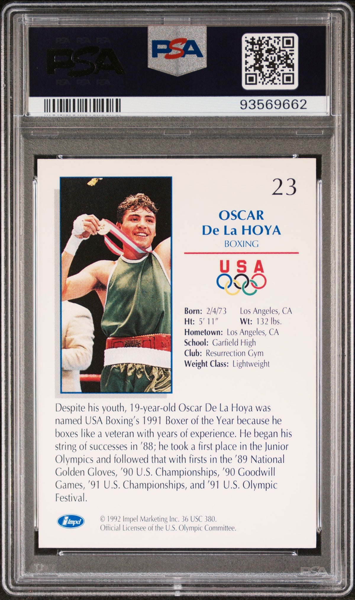 1992 Impel U.S. OlympiCards Oscar De La Hoya #23 PSA 7