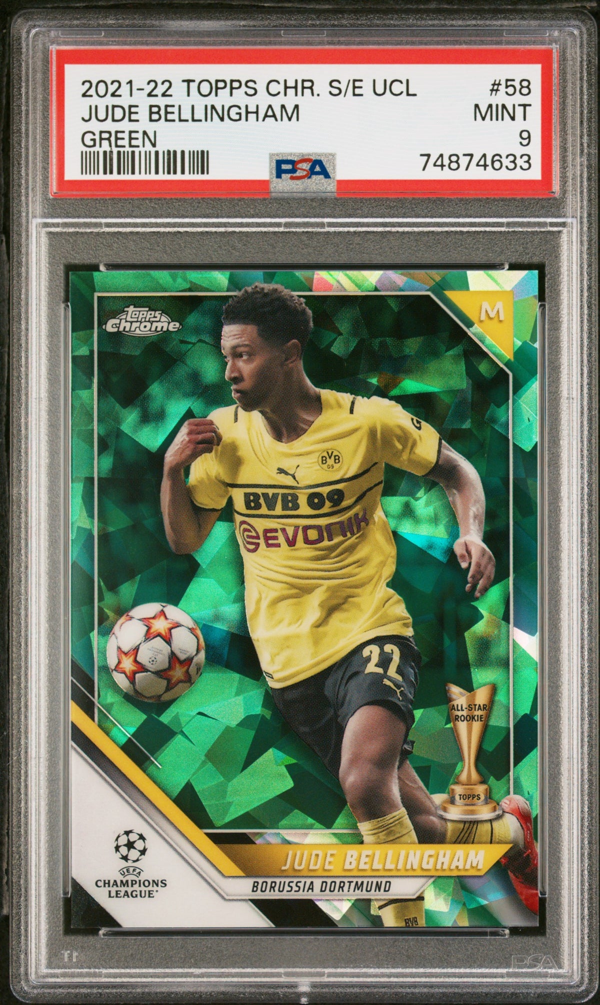 2021 Topps Chrome Sapphire UEFA Champions League Green Jude Bellingham #58 /75 PSA 9