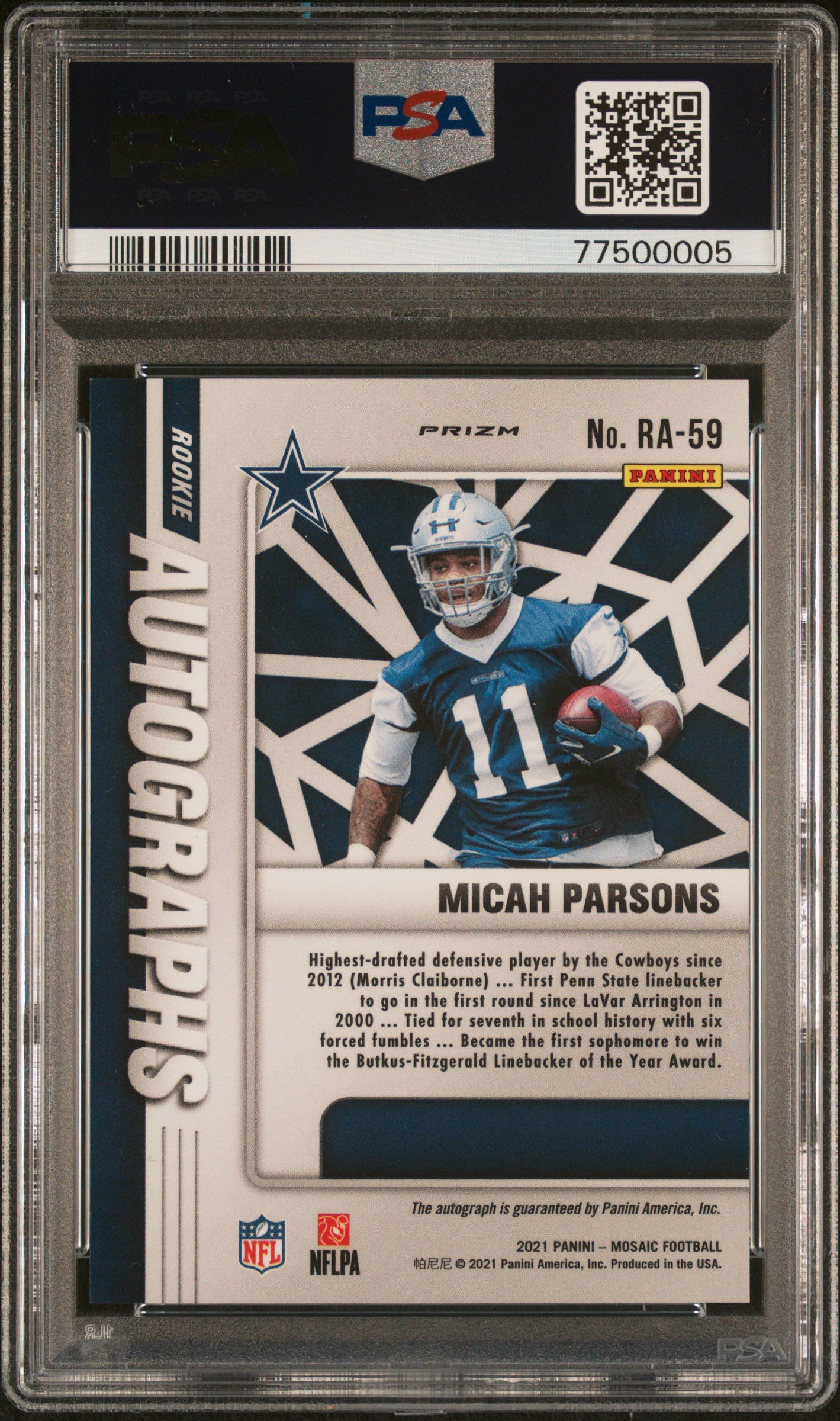 2021 Panini Mosaic Rookie Autograph Mosaic Prizm Micah Parsons #59 PSA 10