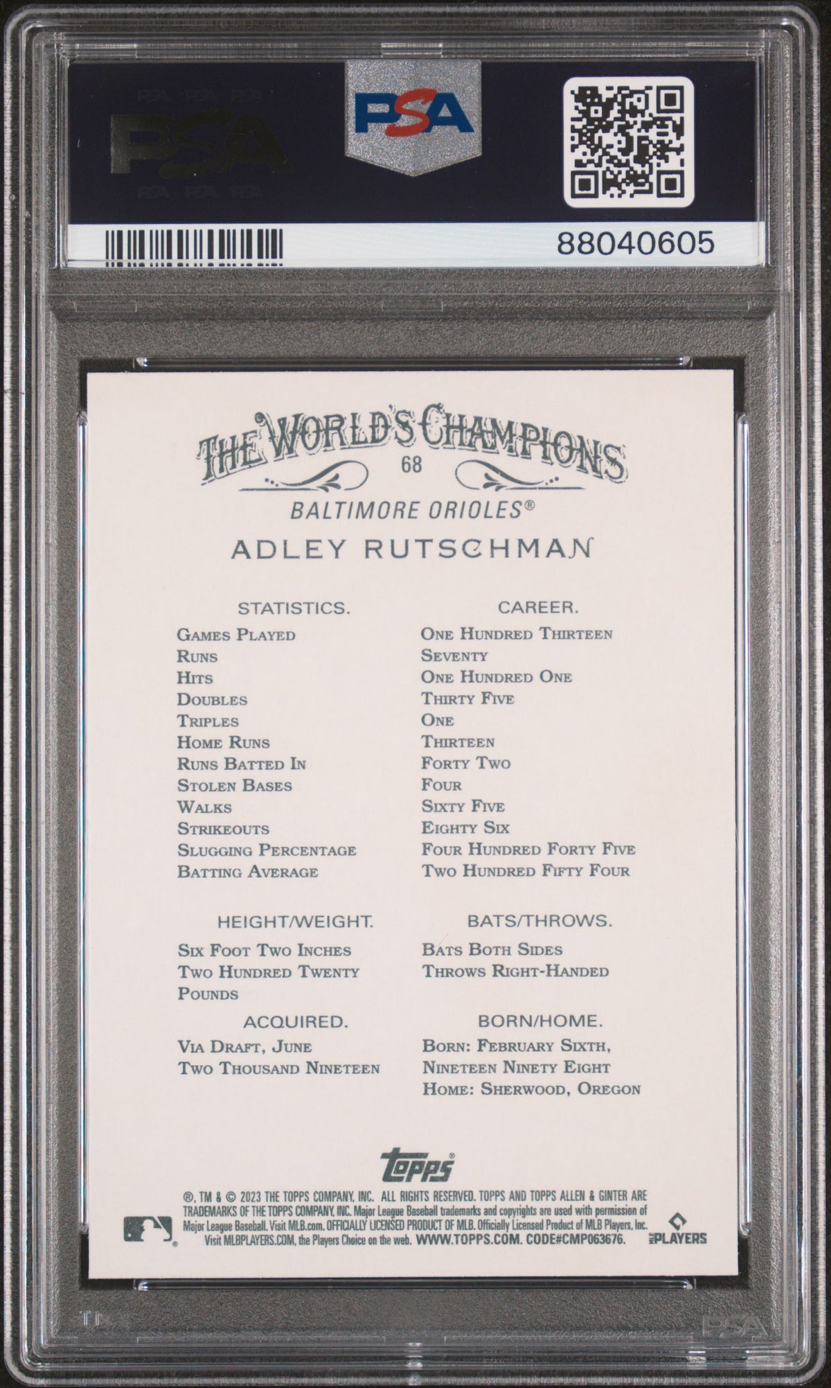 2023 Topps Allen and Ginter Adley Rutschman #68 PSA 10