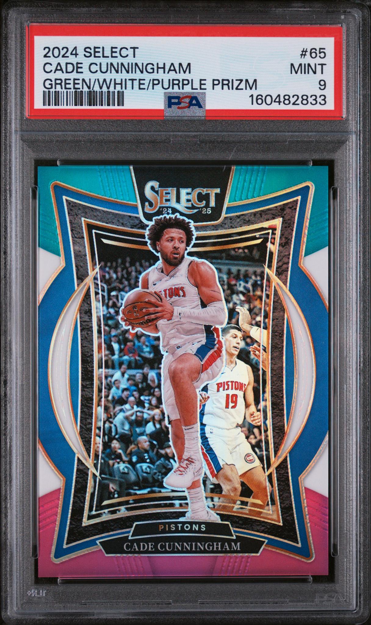 2024 Panini Select Green/White/Purple Prizm Cade Cunningham #65 /49 PSA 9