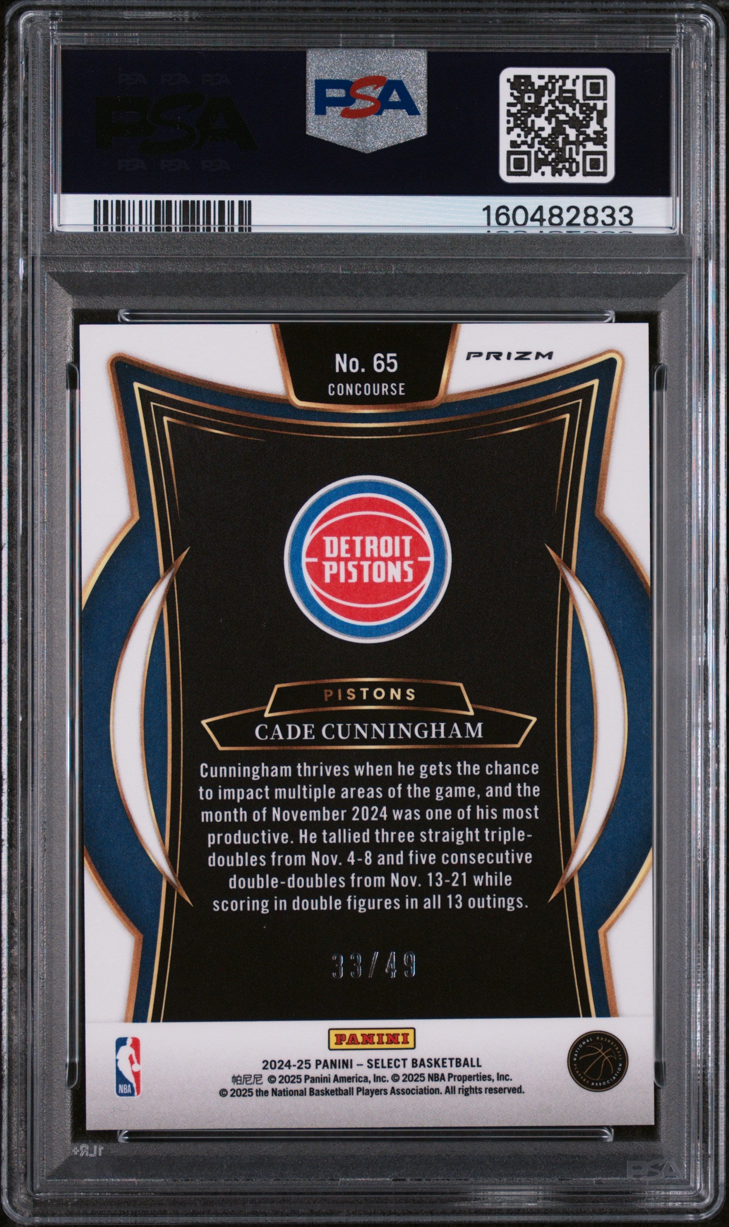 2024 Panini Select Green/White/Purple Prizm Cade Cunningham #65 /49 PSA 9