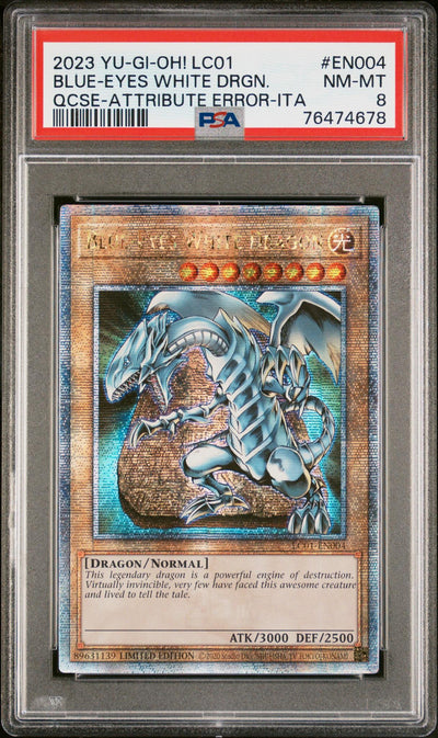 2023 Yu-Gi-Oh! Legendary Collection 25th Anniversary Quarter Century Secret Rare Attribute Error Italian Blue-Eyes White Dragon #LC01-EN004 /89631139 PSA 8