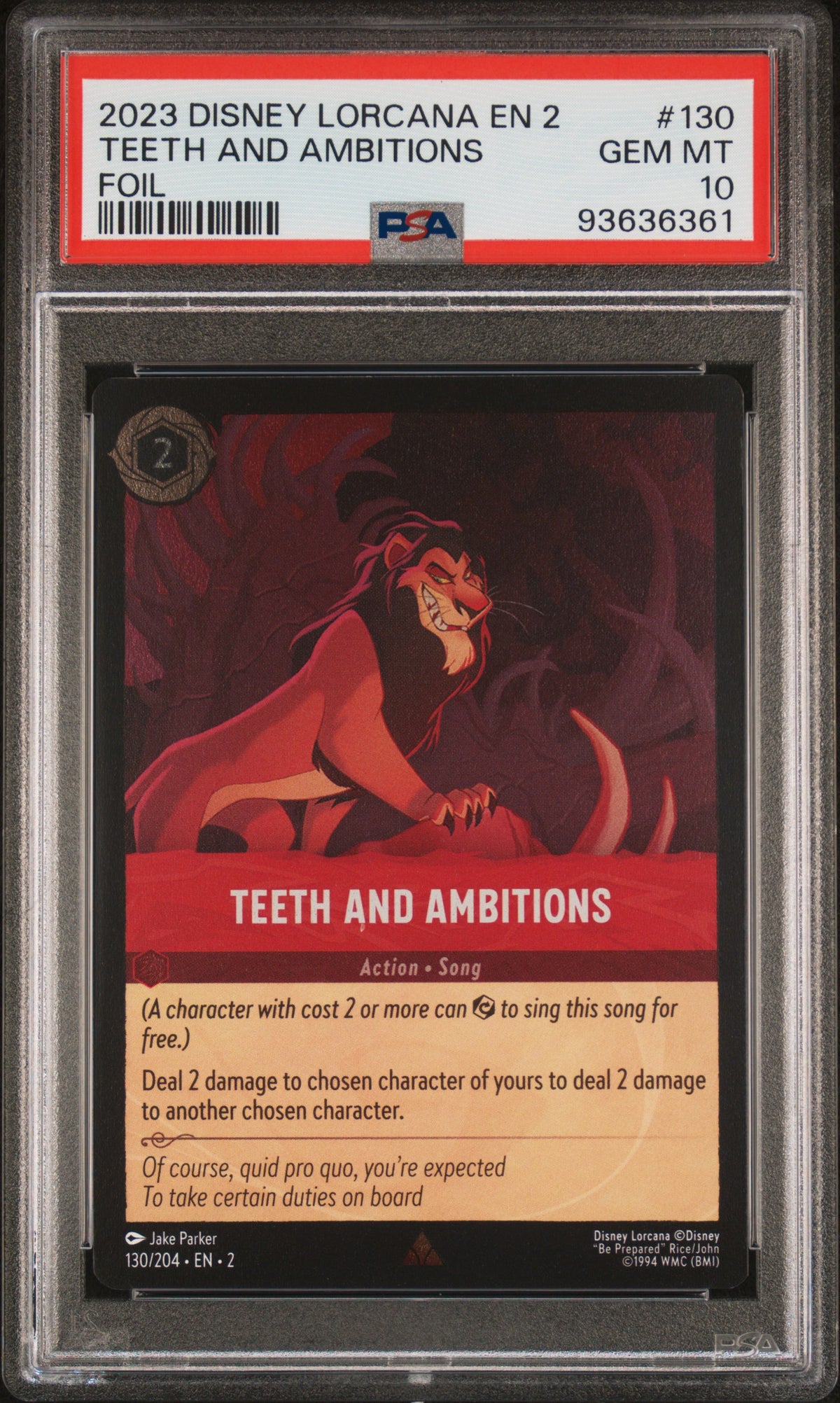 2023 Disney Lorcana En 2-Rise of the Floodborn Foil Teeth and Ambitions #130 PSA 10