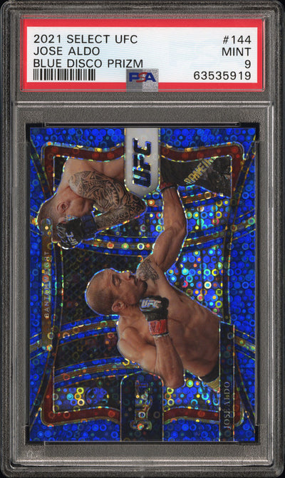 2021 Panini Select UFC Blue Disco Prizm Jose Aldo #144 /99 PSA 9