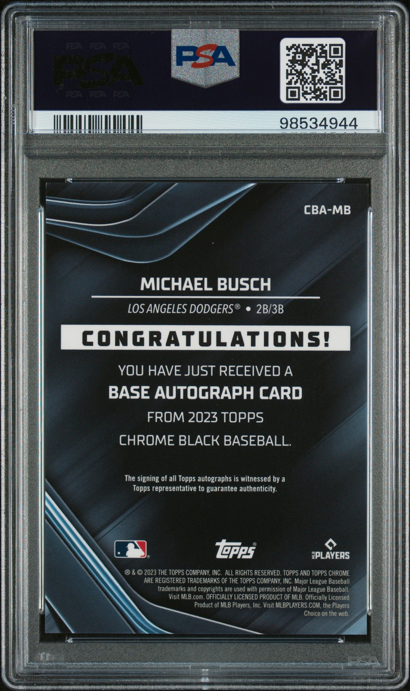 2023 Topps Chrome Black Autograph Gold Mini Diamond Michael Busch #MB /50 PSA 9