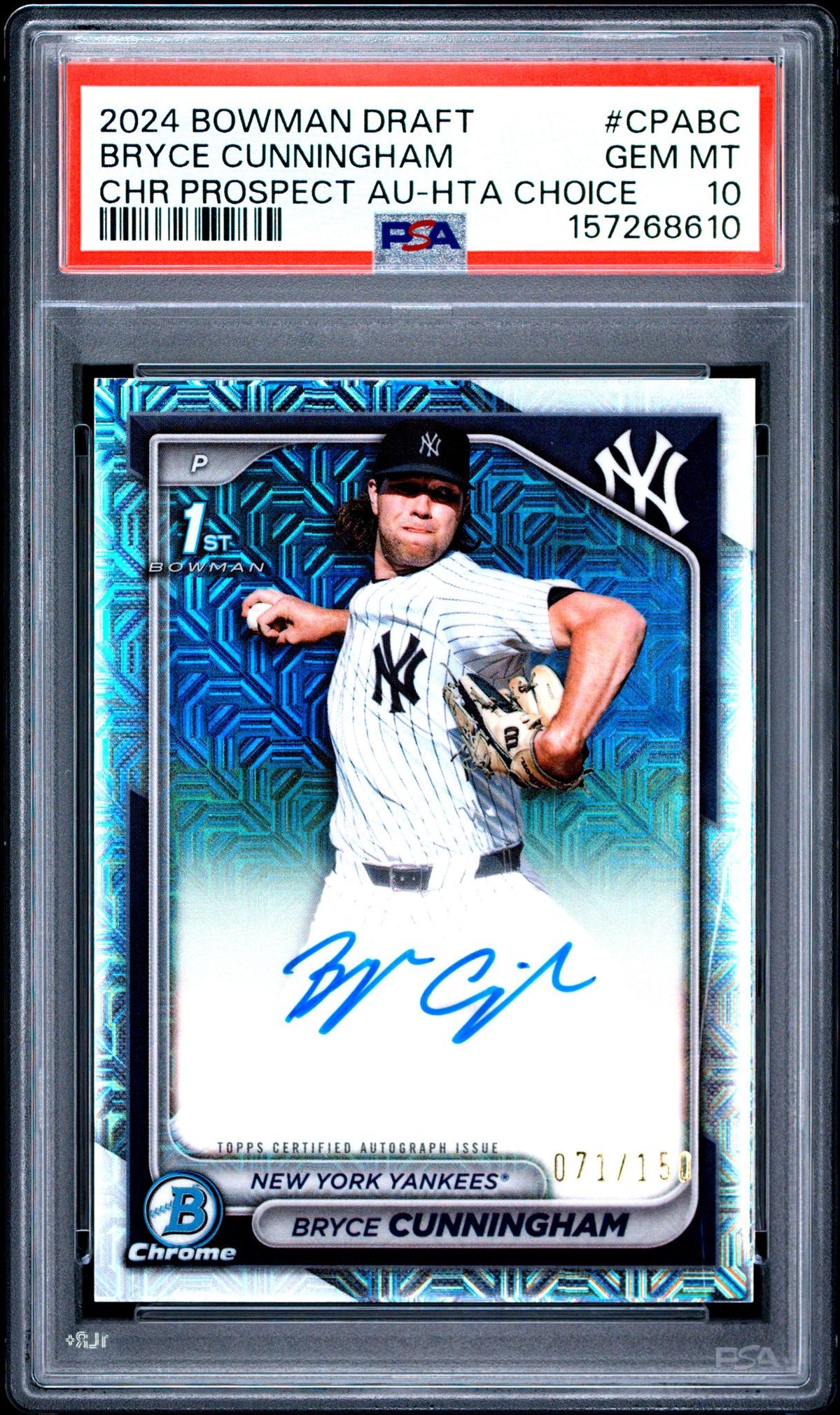 2024 Bowman Draft Hta Choice Refractor Bruce Cunningham #CPA-BC /150 PSA 10