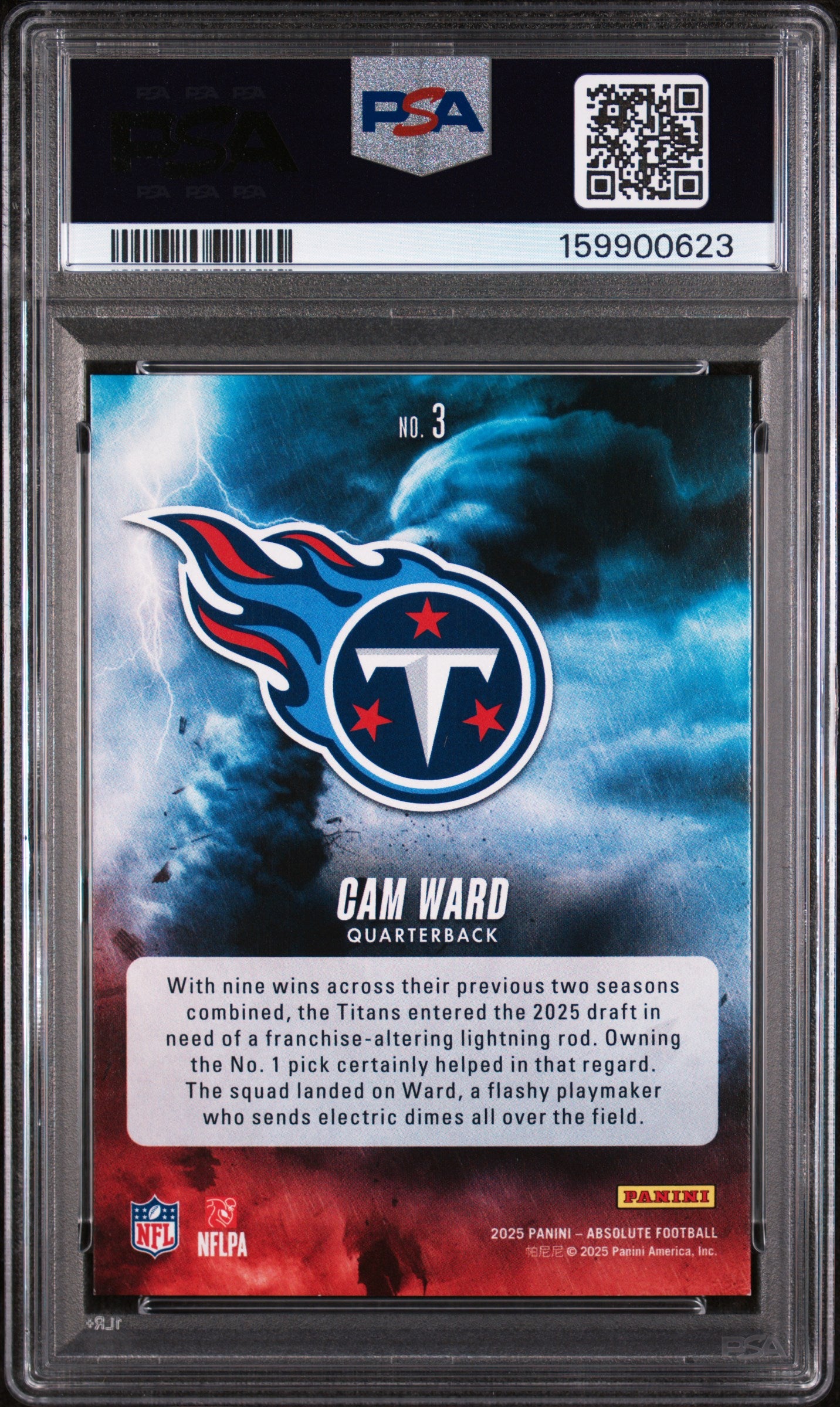 2025 Panini Absolute By Storm Blue Spectrum Cam Ward #3 /50 PSA 8