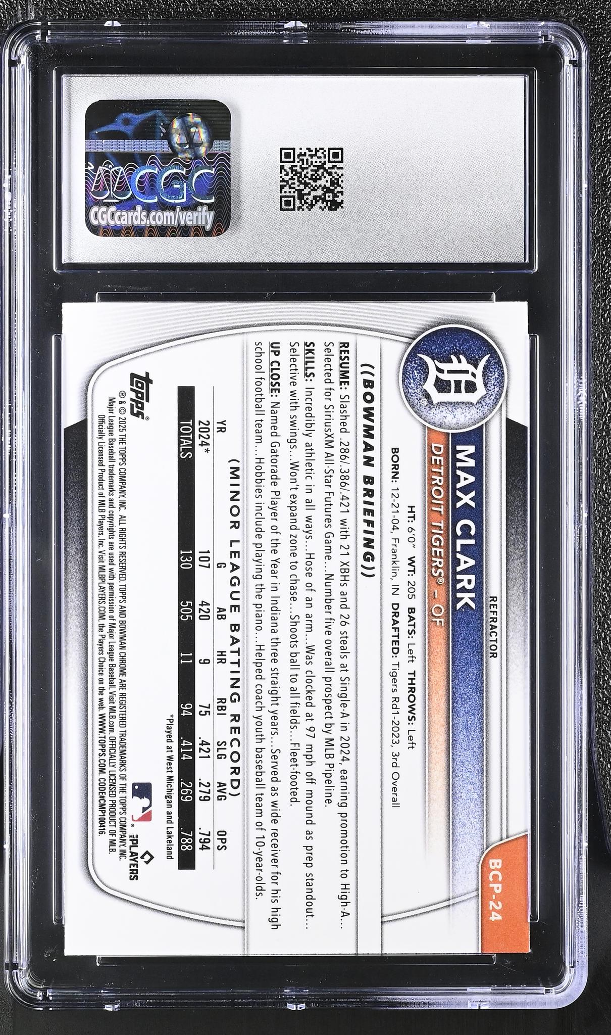 2025 Bowman Chrome #BCP-24 Max Clark Prospects /499 CGC 10
