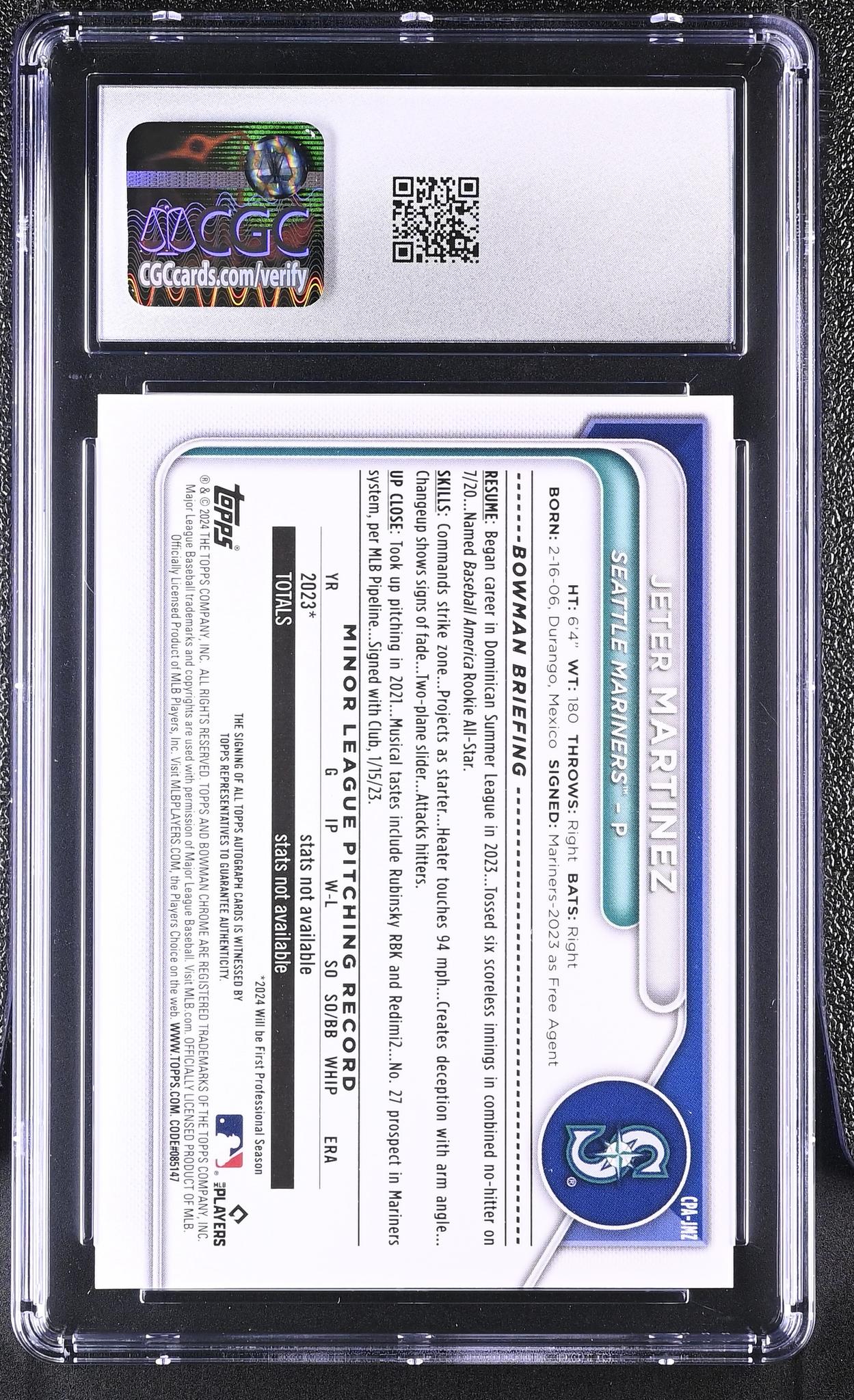 2024 Bowman Chrome #CPA-JMZ Jeter Martinez Prospect Autographs Auto CGC 9.5