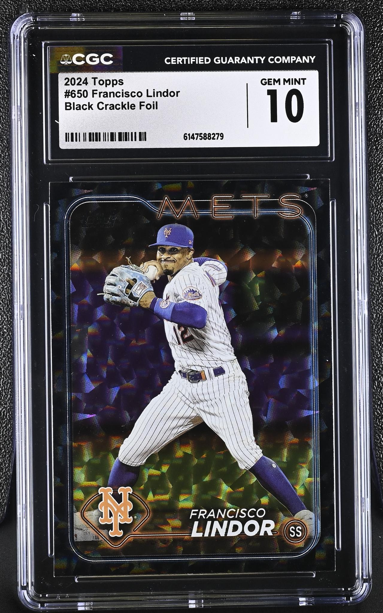2024 #650 Francisco Lindor Black Crackle Foil CGC 10
