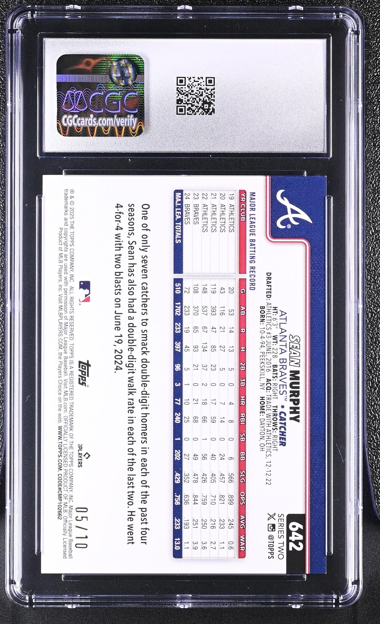 2025 Topps #642 Sean Murphy Black Rainbow Foil /10 CGC 8.5