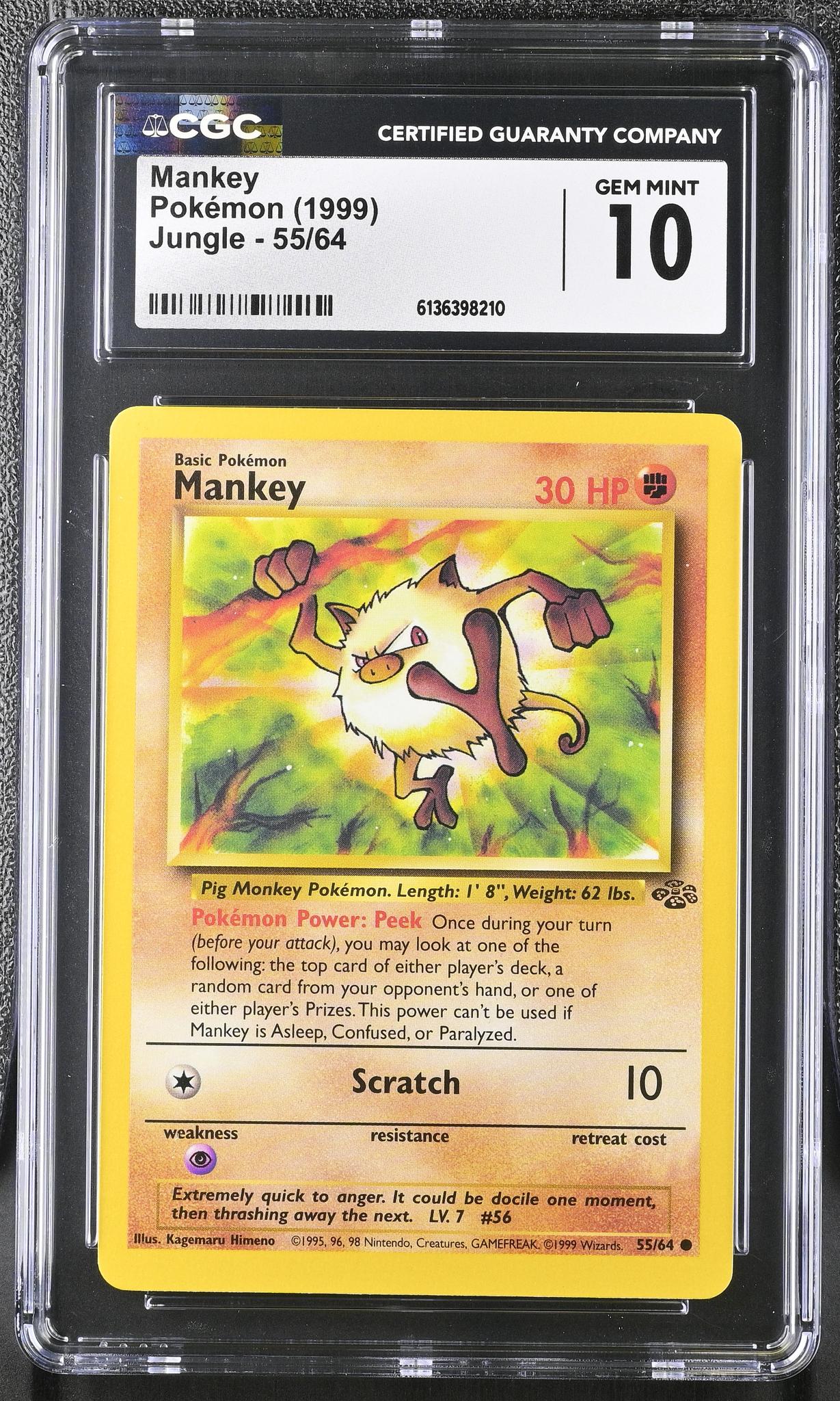 1999 Pokemon #55/64 Mankey Jungle CGC 10