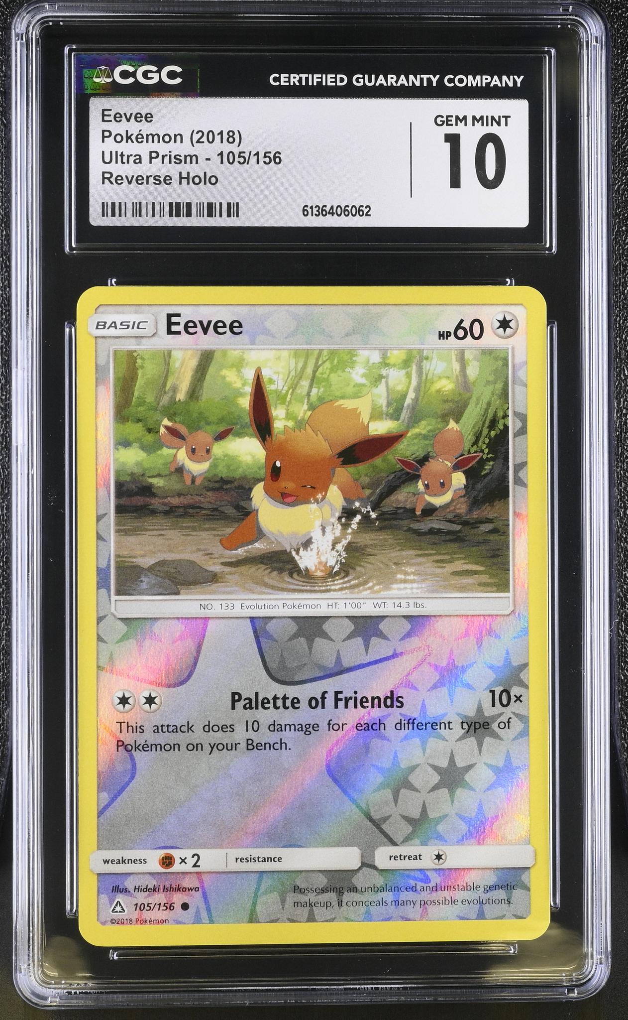 2018 Ultra Prism #105/156 Eevee Reverse Holo CGC 10