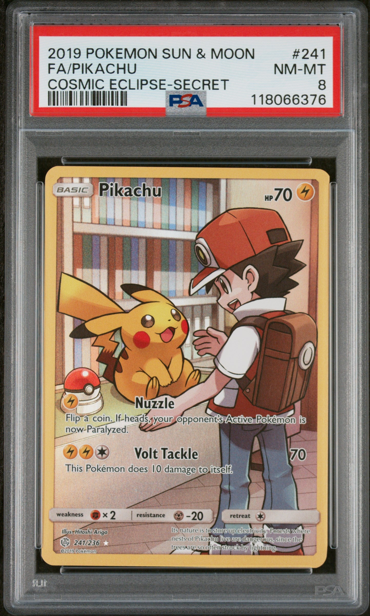 2019 Pokemon Sun and Moon Cosmic Eclipse Secret Rare Pikachu #241 PSA 8