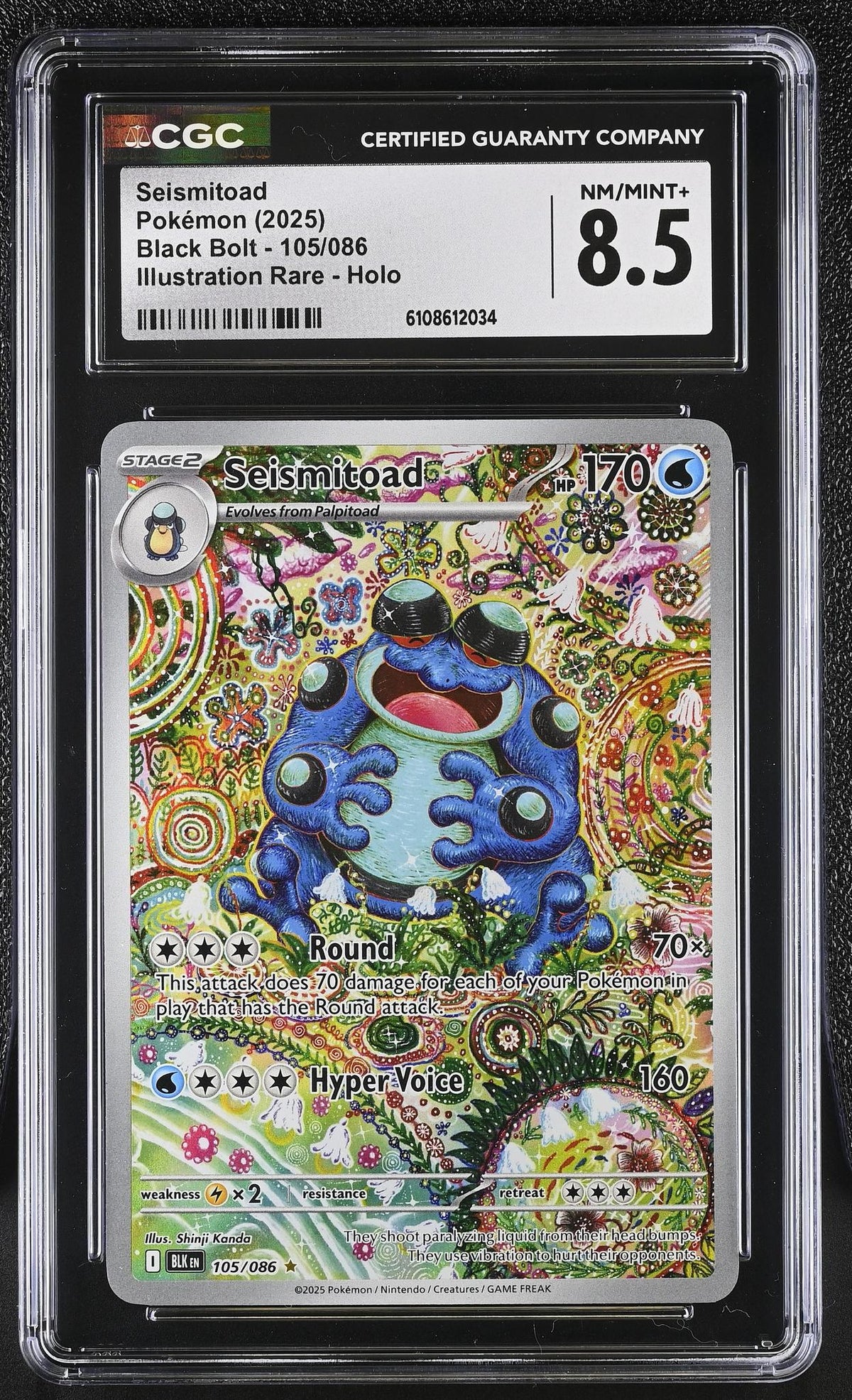 2025 Black Bolt #105/086 Seismitoad Illustration Rare - Holo 6108612034 CGC 8.5