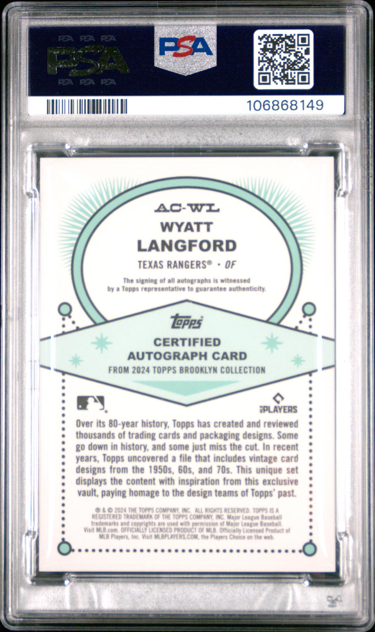2024 Topps Brooklyn Collection Autograph Wyatt Langford #ACWL PSA 10