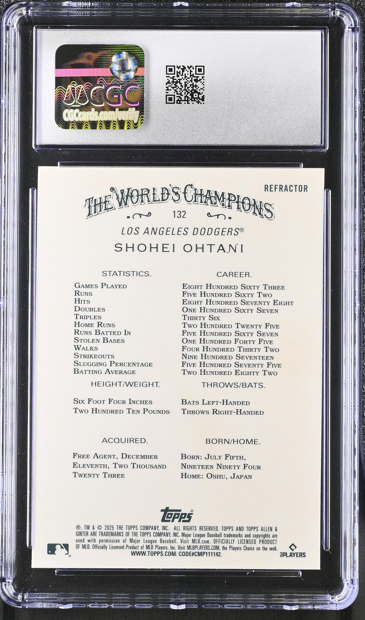 2025 Allen & Ginter Chrome #132 Shohei Ohtani The World's Champions CGC 9