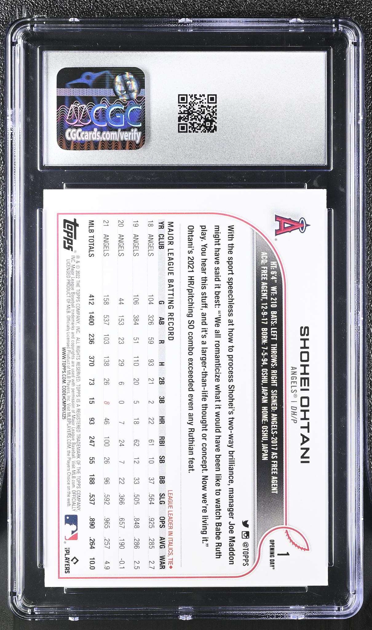 2022 Topps Opening Day #1 Shohei Ohtani Opening Day CGC 9