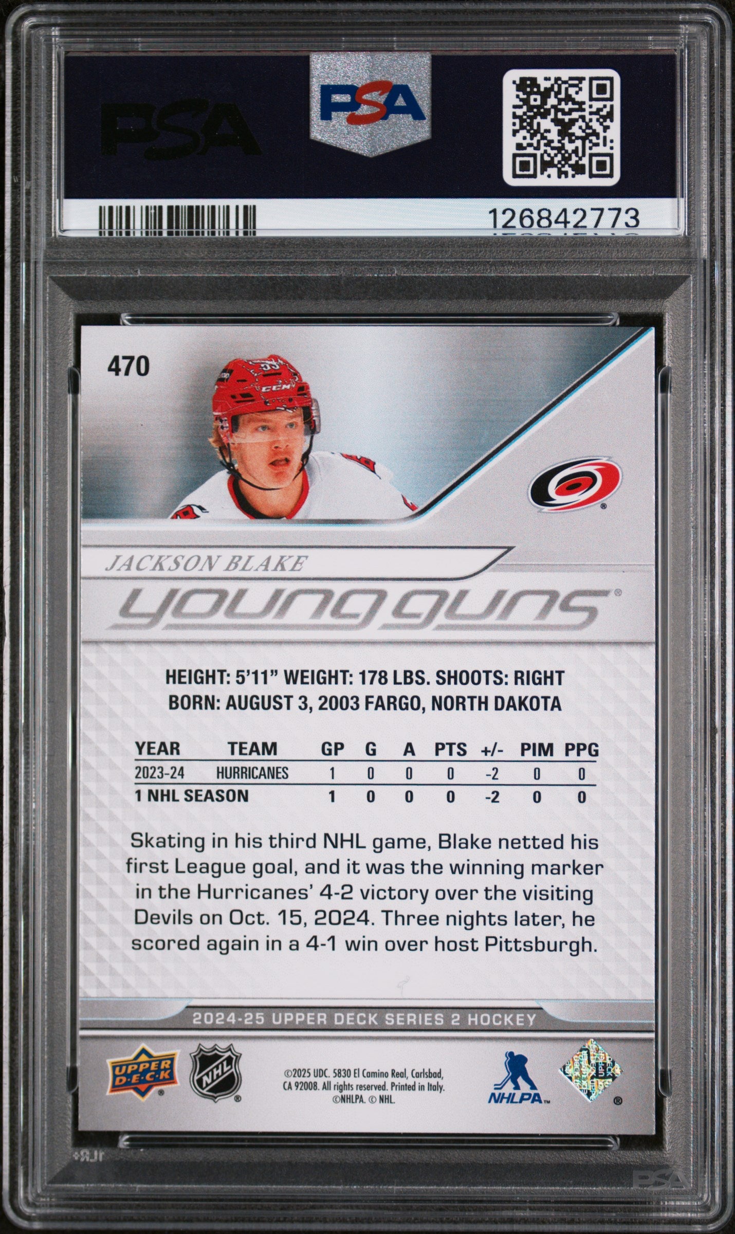 2024 Upper Deck Series 2 Young Guns Jackson Blake #470 PSA 9