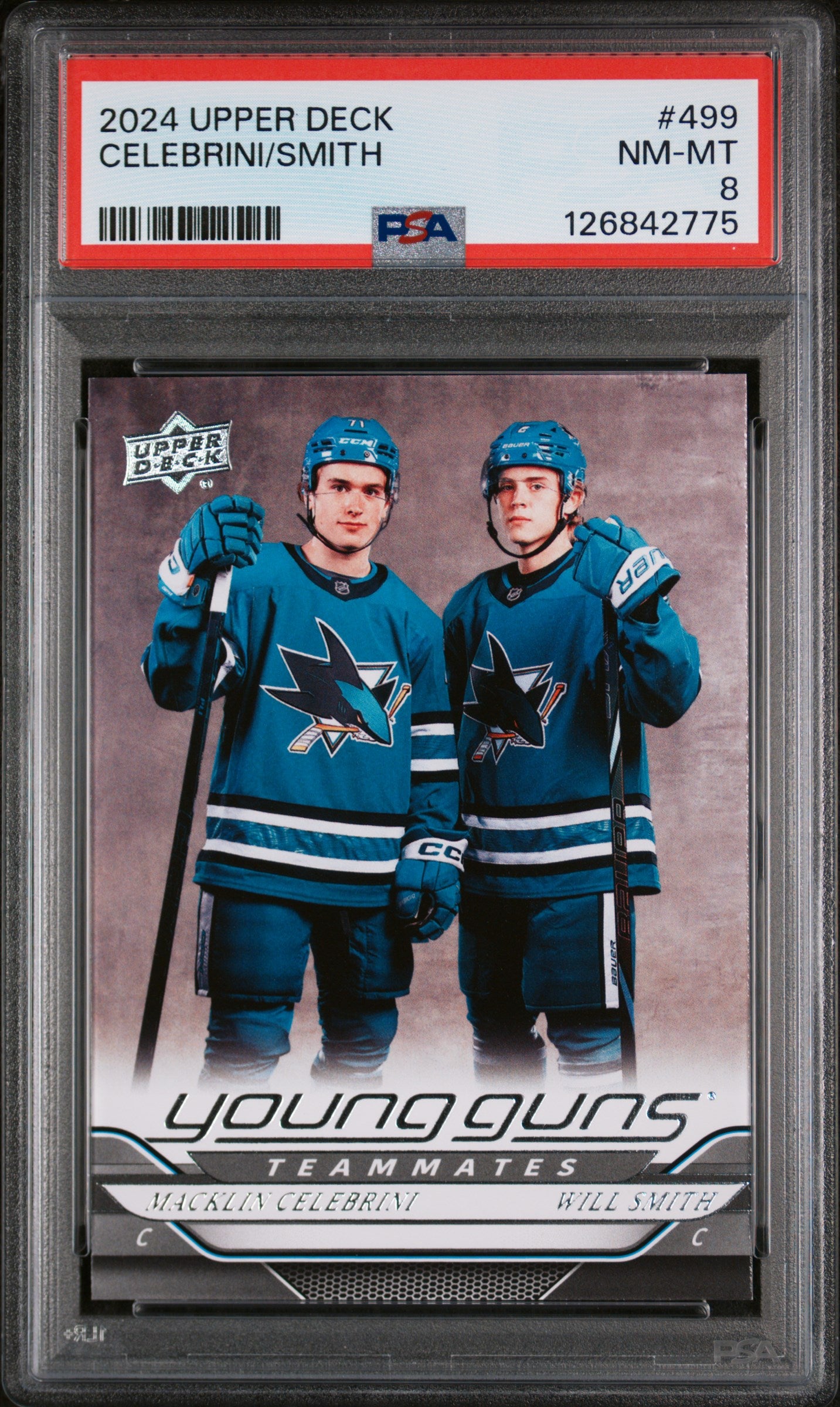 2024 Upper Deck Young Guns Macklin Celebrini/Will Smith #499 PSA 8