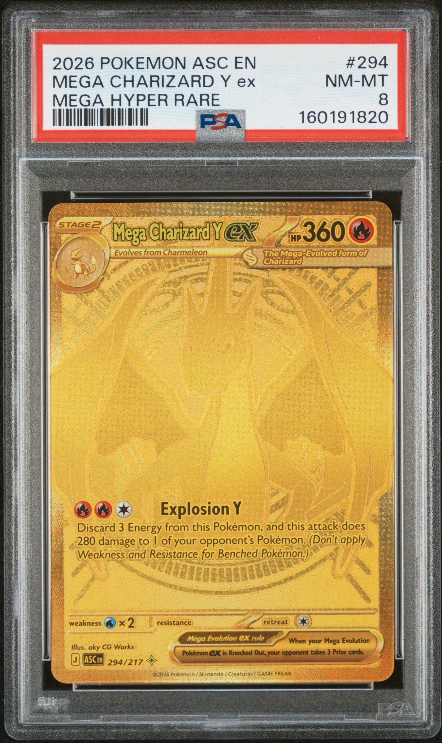 2026 Pokemon Mega Evolution Ascended Heroes Mega Hyper Rare Mega Charizard Y Ex #294 PSA 8