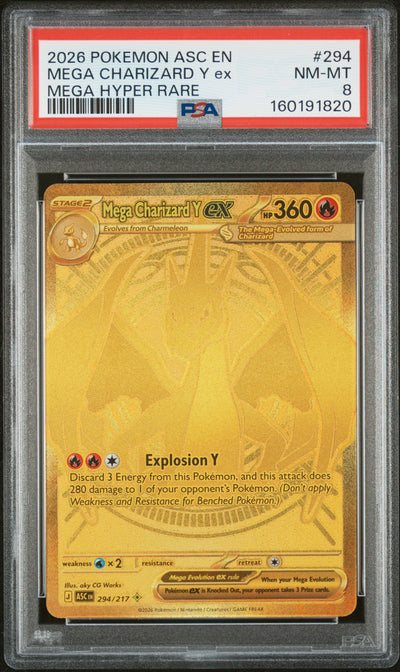 2026 Pokemon Mega Evolution Ascended Heroes Mega Hyper Rare Mega Charizard Y Ex #294 PSA 8