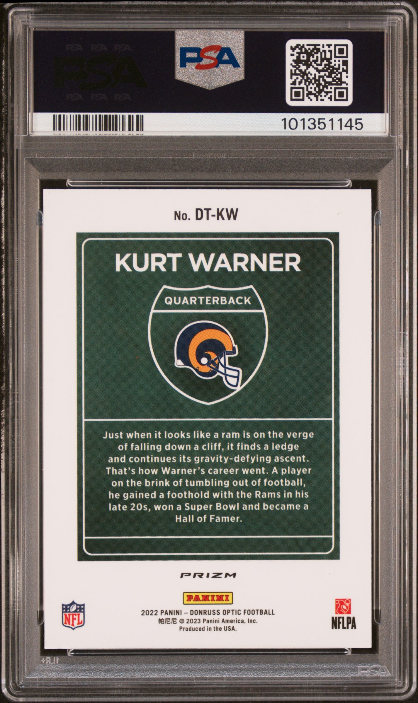 2022 Donruss Optic Downtown Kurt Warner #DT-KW PSA 10