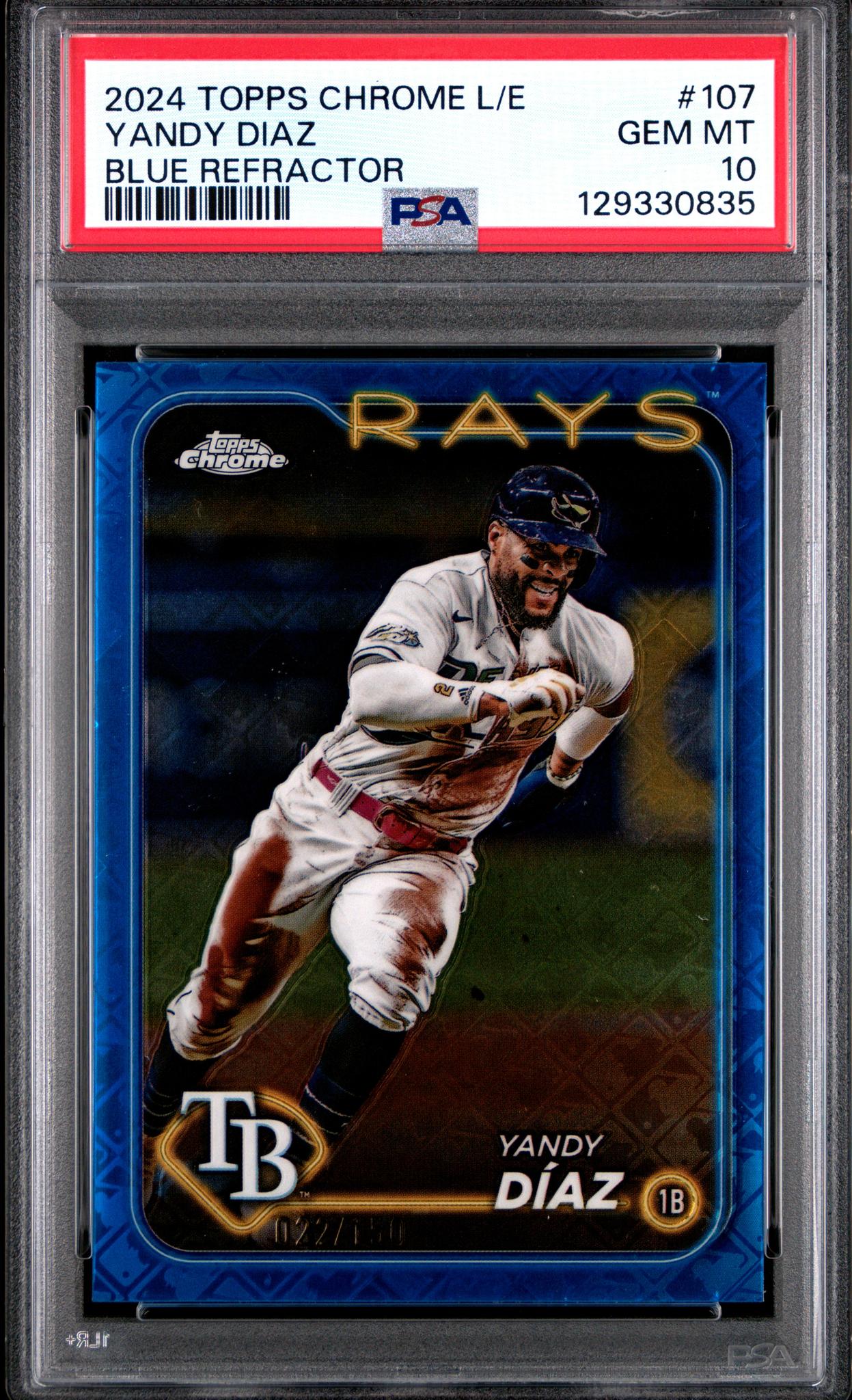 2024 Topps Chrome Logofractor Edition Blue Refractor Yandy Diaz #107 /150 PSA 10