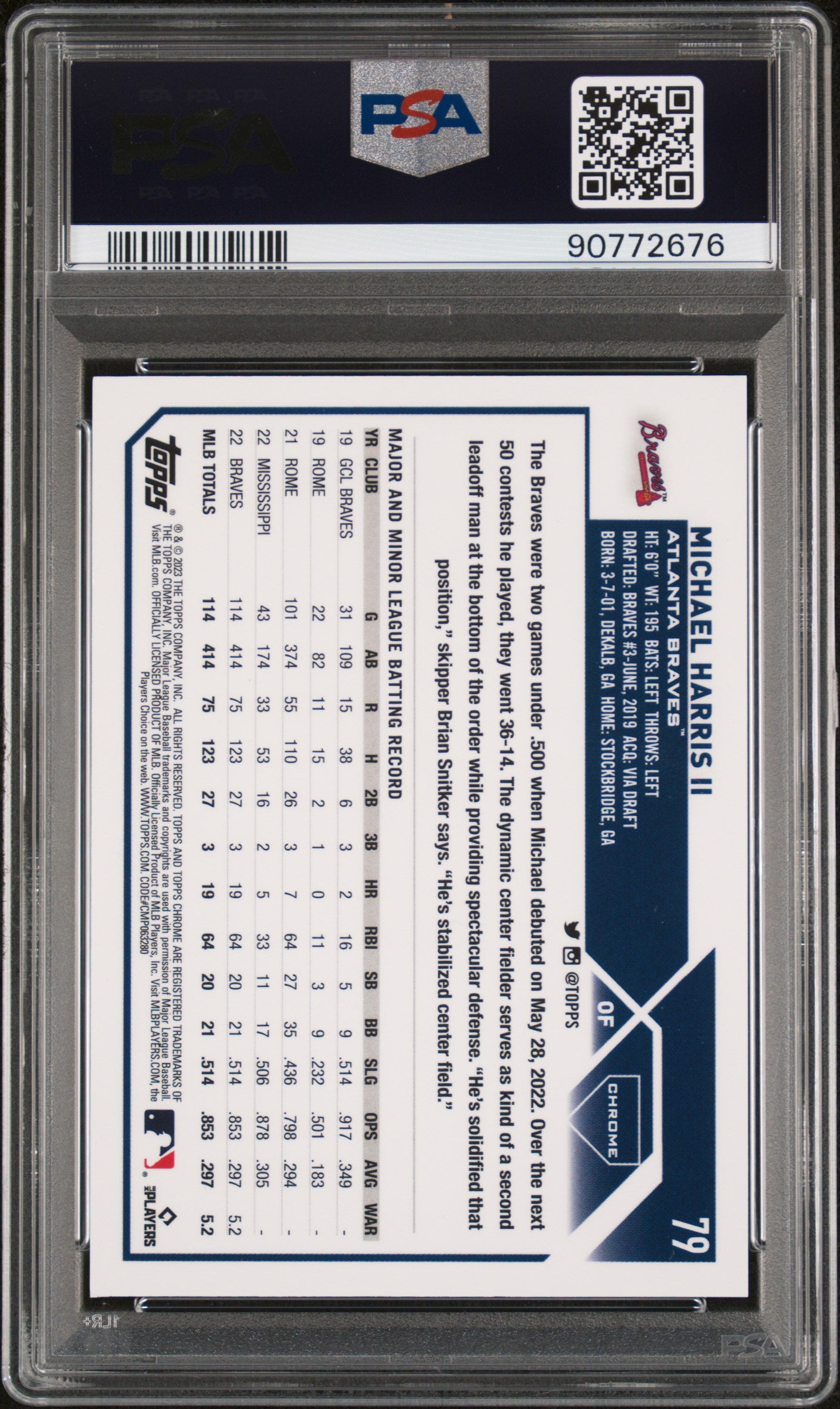 2023 Topps Chrome Logofractor Blue Refractor Michael Harris II #79 /150 PSA 10