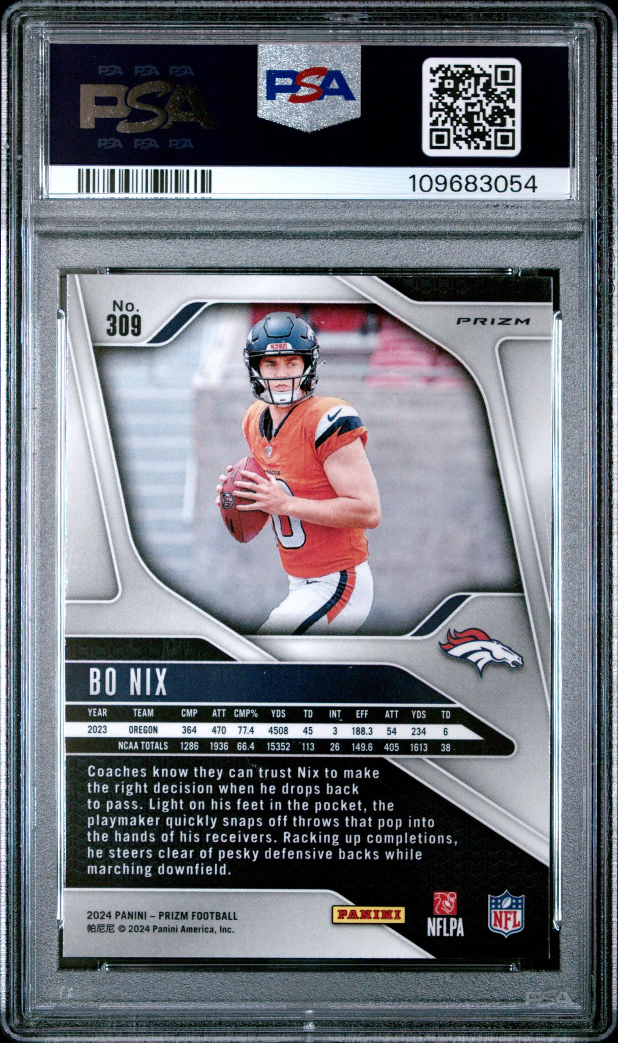 2024 Panini Prizm Orange Ice Bo Nix #309 PSA 10
