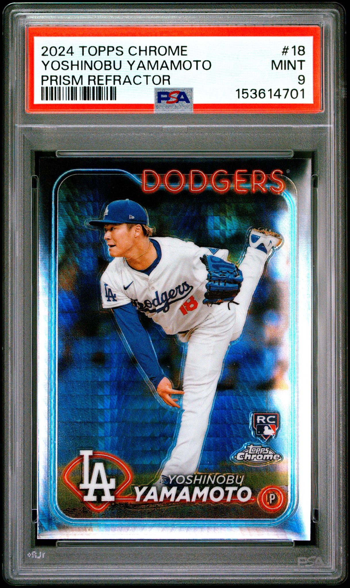 2024 Topps Chrome Prism Refractor Yoshinobu Yamamoto #18 PSA 9