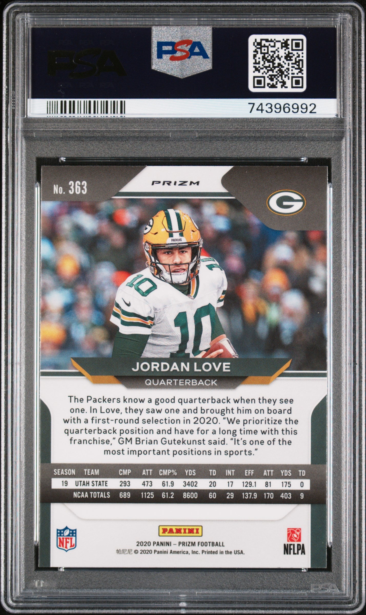 2020 Panini Prizm Lazer Prizm Jordan Love #363 PSA 9
