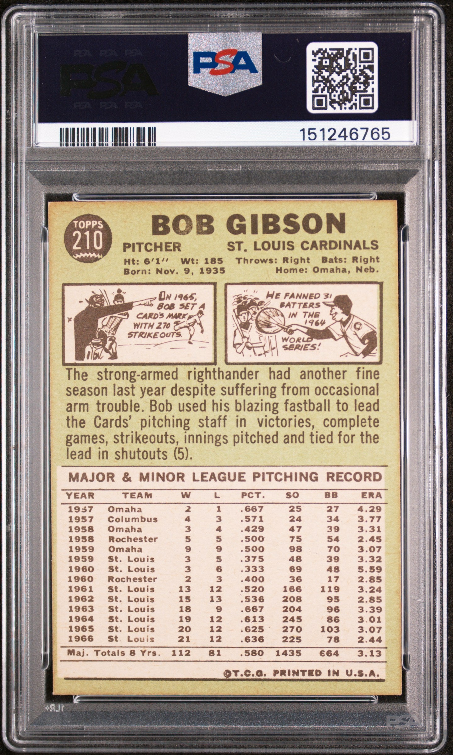 1967 Topps Bob Gibson #210 PSA 7