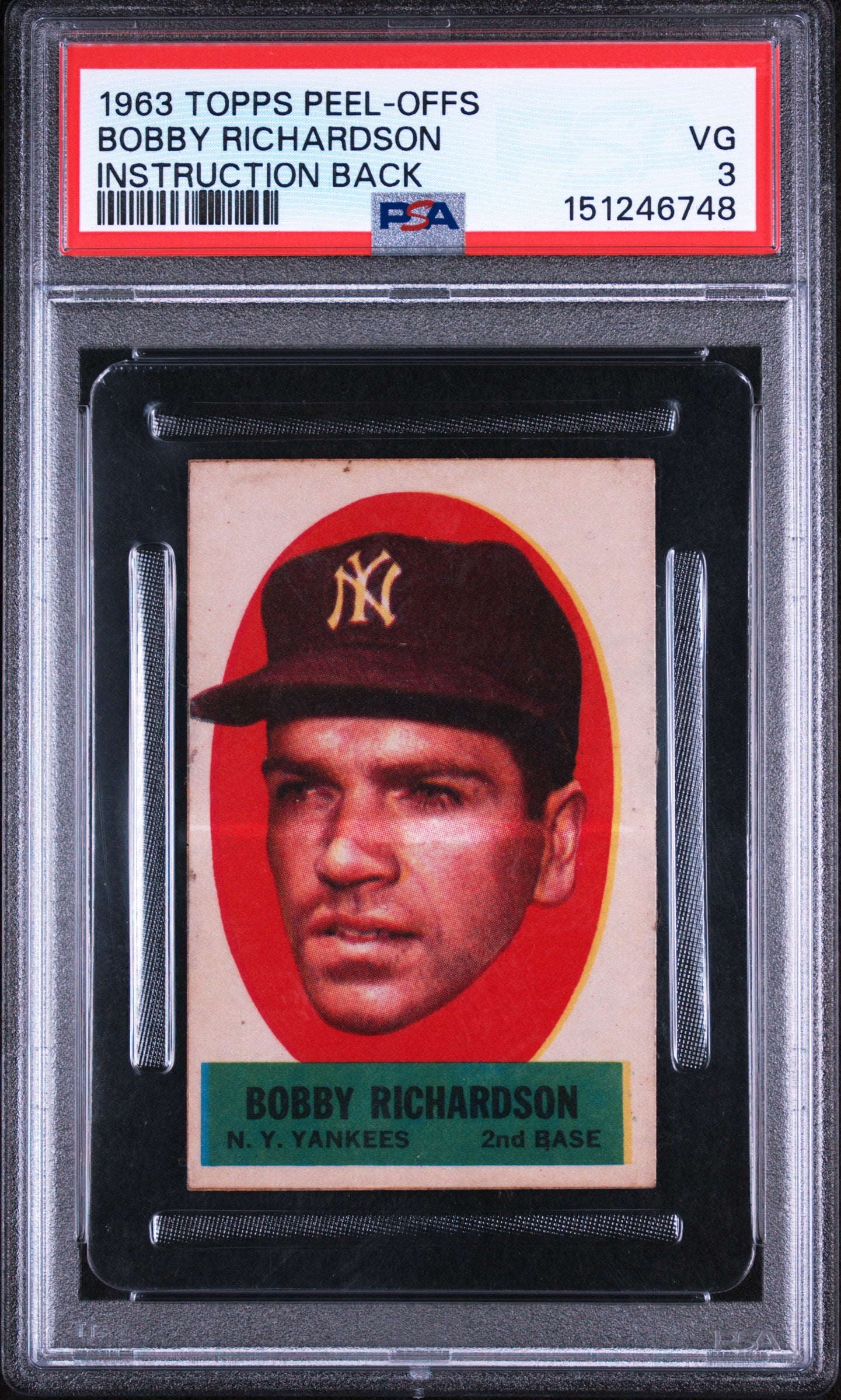 1963 Topps Peel-Offs Instruction Back Bobby Richardson PSA 3
