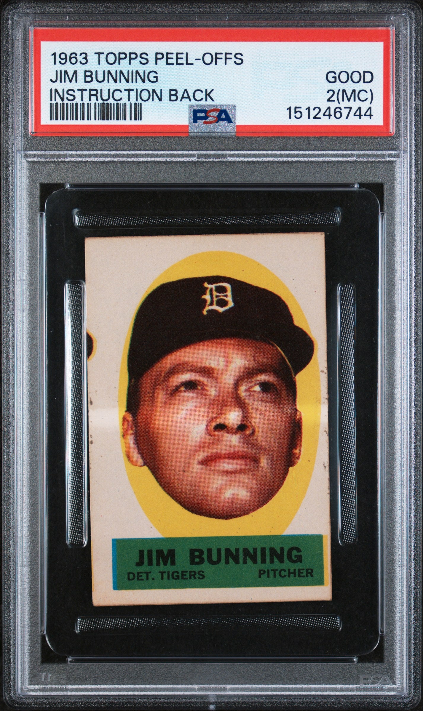 1963 Topps Peel-Offs Instruction Back Jim Bunning PSA 2