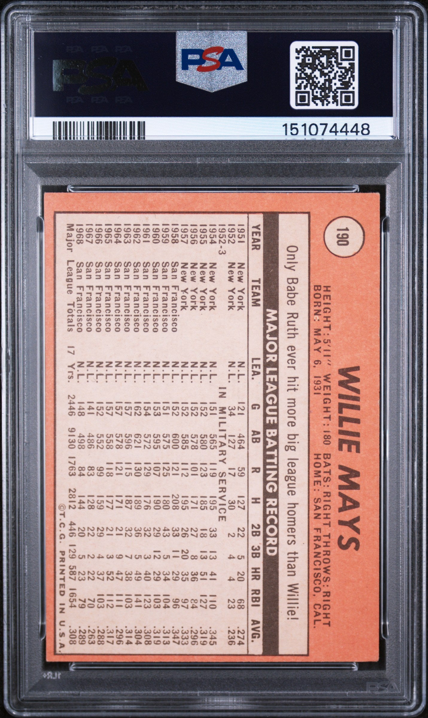 1969 Topps Willie Mays #190 PSA 5