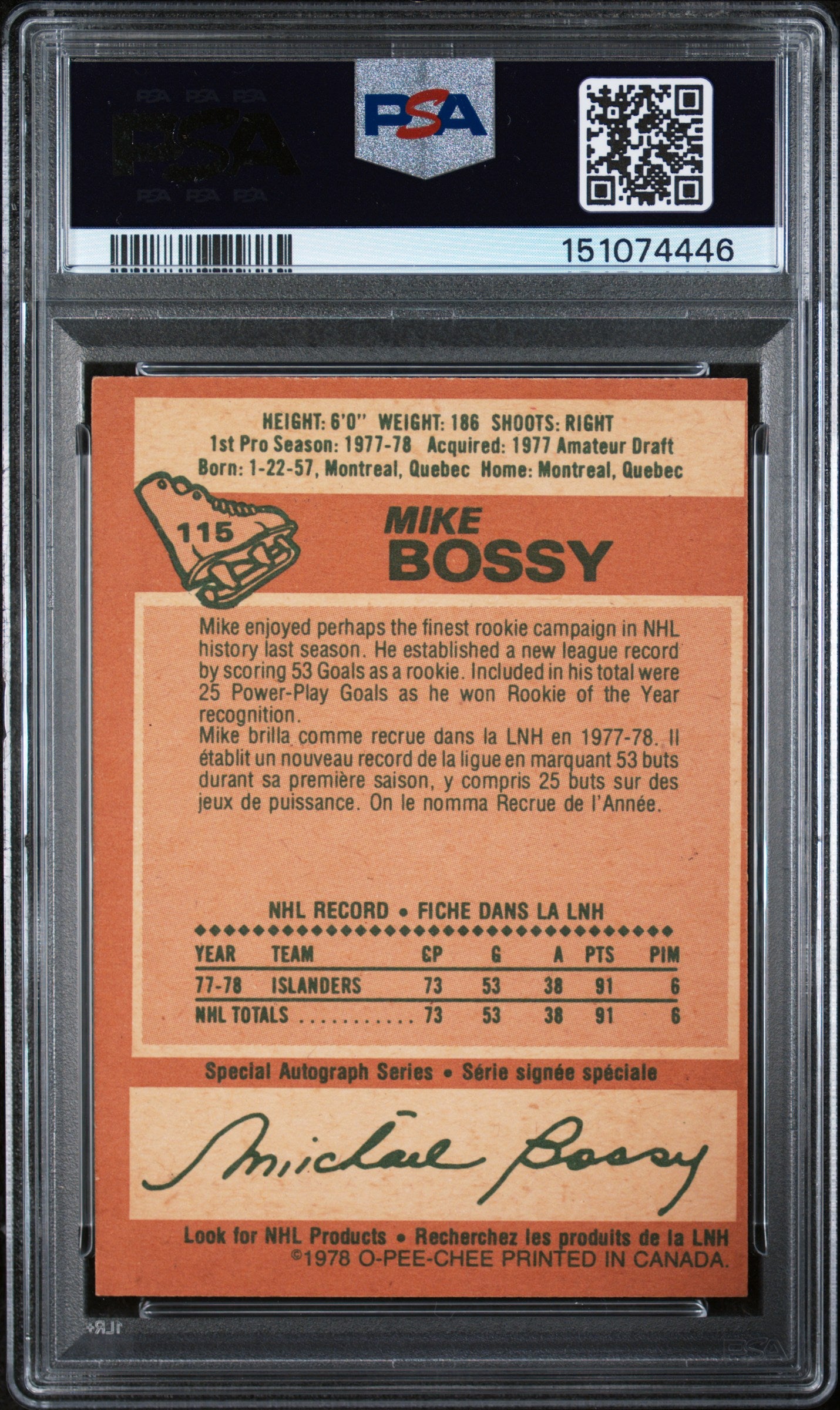 1978 O-Pee-Chee Mike Bossy #115 PSA 4