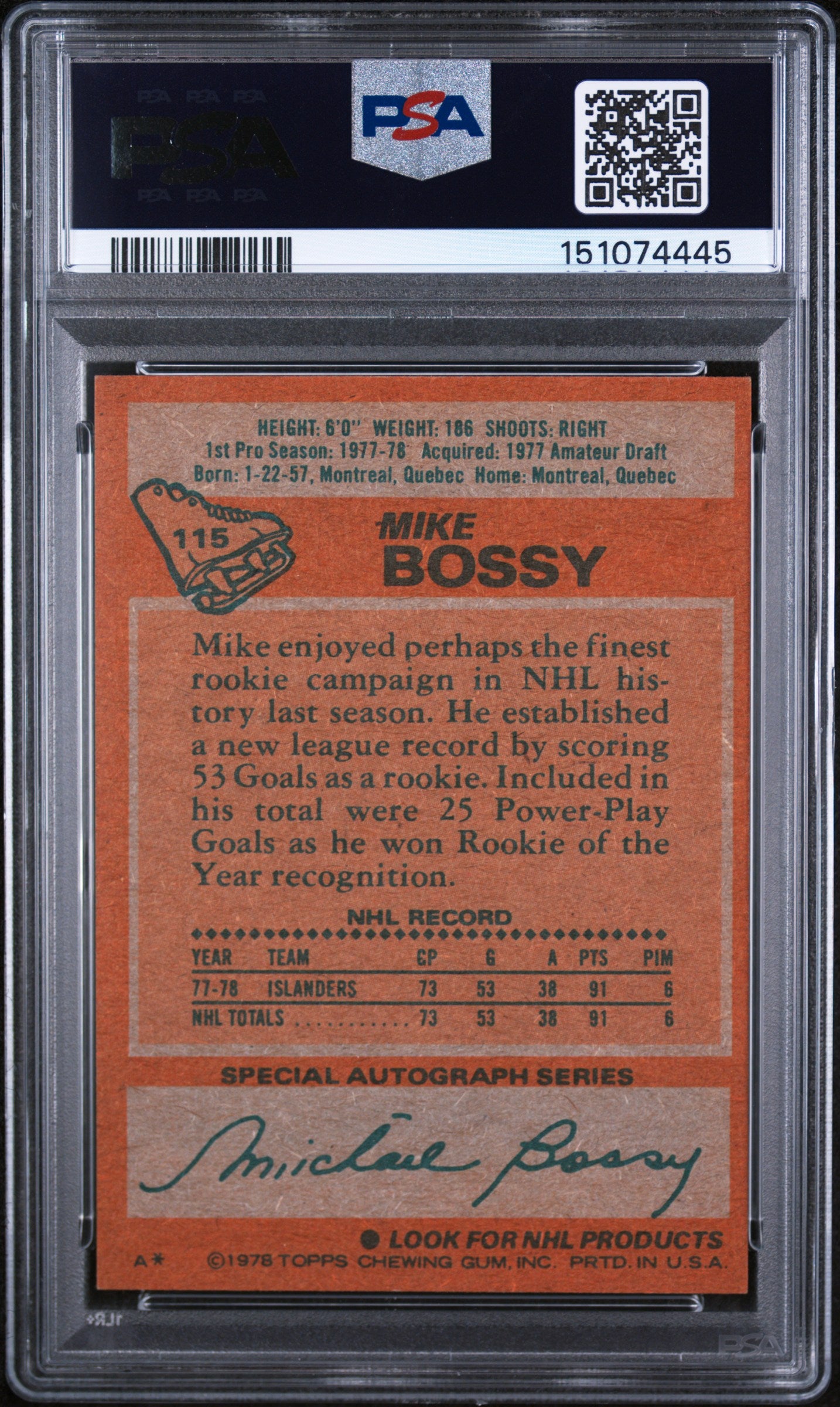 1978 Topps Mike Bossy #115 PSA 6